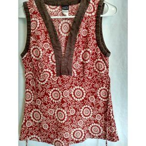 Patagonia Women's Sleeveless Red Floral Top Hemp Cotton Size 8 Tie back